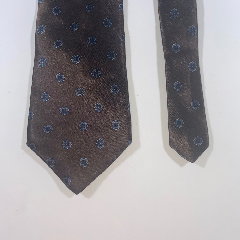Don Loper Beverly Hills Mens Tie Bronze Brown Blue Floral Medallion Acetate USA